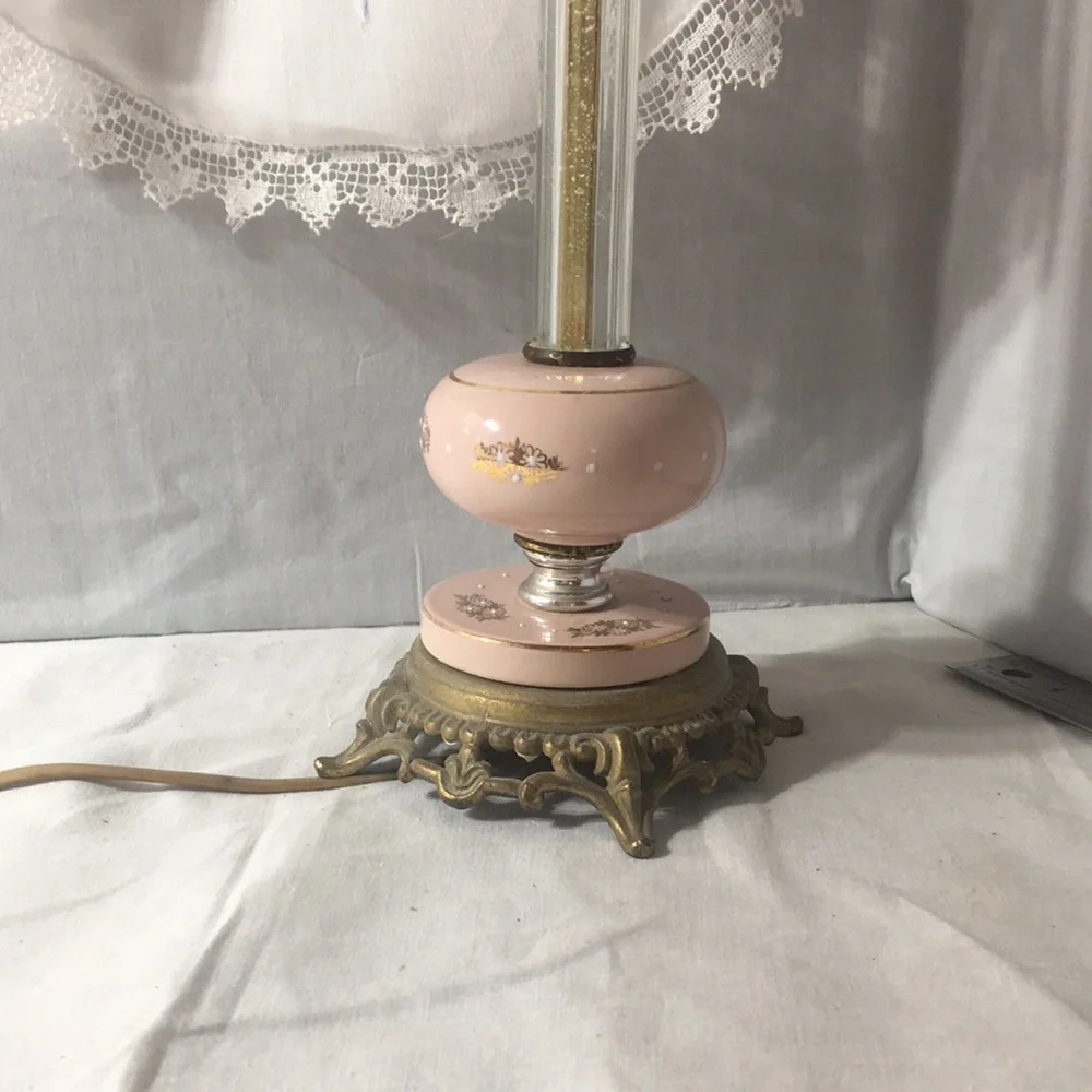 Vintage pink China/lucite tall table lamp.